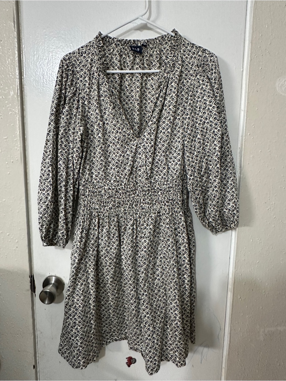 Gab Flower  Print Smocked Waist Dress in Cream and Black